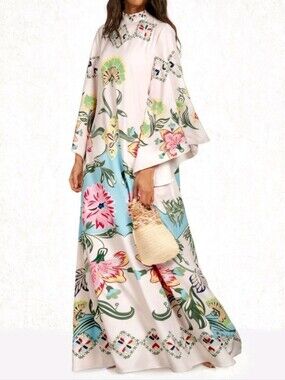 Vintage Print Loose Long Sleeve Dress For Festival Vacation Wedding Spring Fall